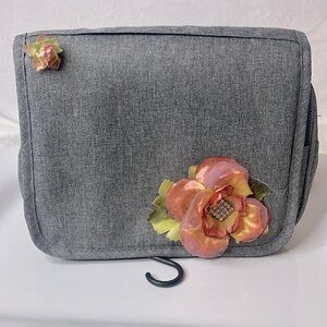 HANGING TRAVEL BAG W/Rose & Rhinestone Detail